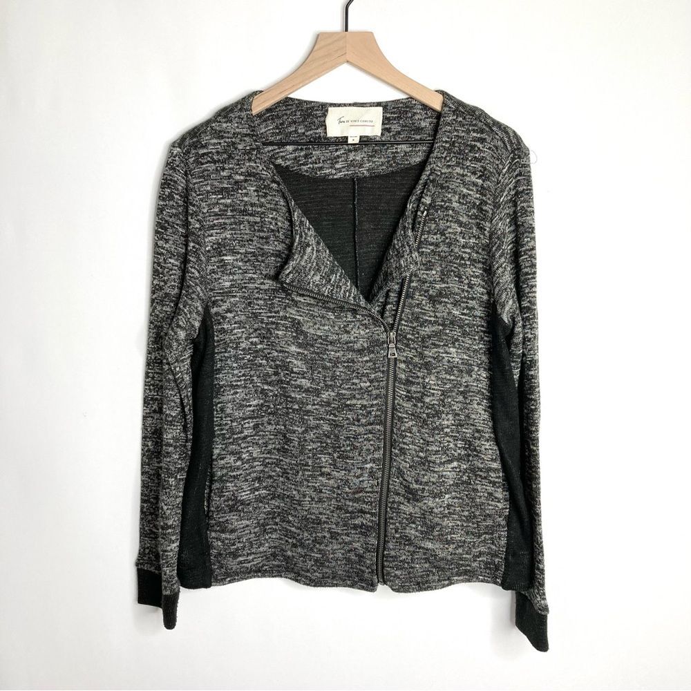 Two by Vince Camuto Moto Sweater Medium Gray Black